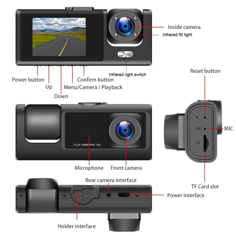 TRIPLE CAMARA 1080P PARA AUTO